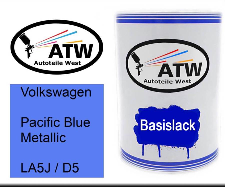 Volkswagen, Pacific Blue Metallic, LA5J / D5: 500ml Lackdose, von ATW Autoteile West.